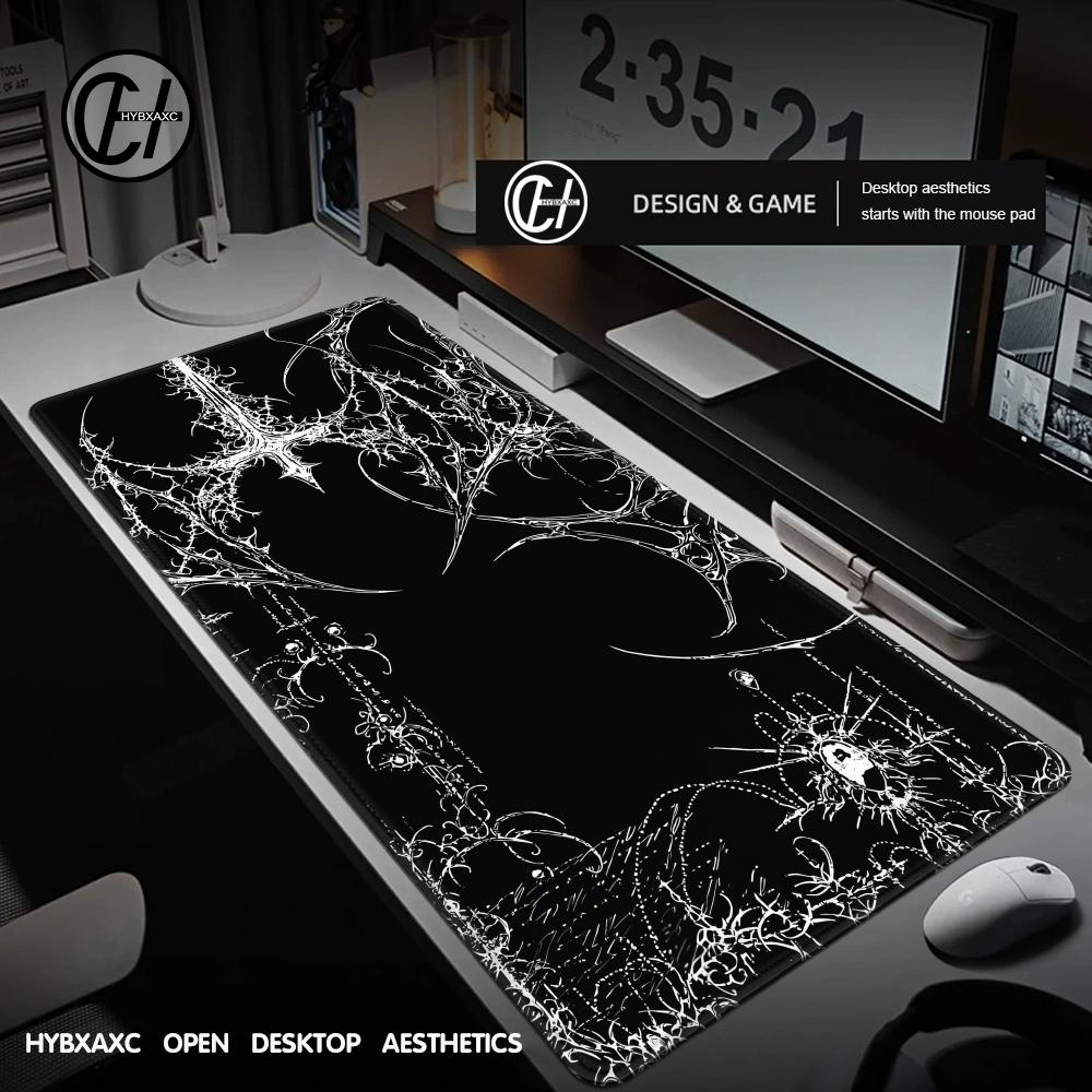 Tech Accessories For Office Desk - Black White Cybersigilism Deskmat Gothic Centipede