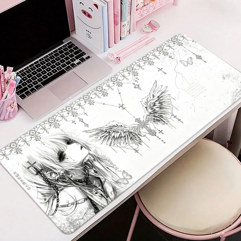 Tech Accessories For Office Desk - Leather Mousepad Black White Anime Aesthetics
